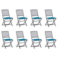 Tuinstoelen 8 st inklapbaar met kussens massief acaciahout - thumbnail