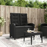 Tuinbankje verstelbaar met kussens poly rattan zwart - thumbnail