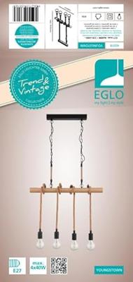 Eglo Landelijke hanglampYoungstown 4-lichts zwart met hout - 43318