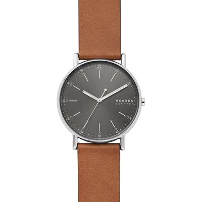 Skagen SKW6578 Horloge Signatur staal-leder zilverkleurig-grijs-bruin 40 mm Skagen SKW6578 Horloge Signatur staal-leder zilverkleurig-grijs-bruin 40 mm