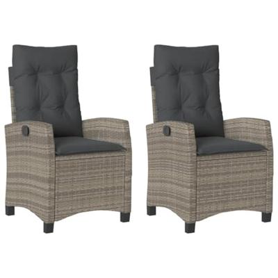 Tuinstoelen 2 st verstelbaar met kussens poly rattan grijs - thumbnail