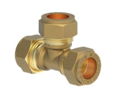 Kirchhoff Messing T-stuk, blank, 12 mm, klemkoppeling voor koperen buis - 989453117