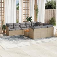 11-delige Loungeset met kussens poly rattan gemengd beige - thumbnail