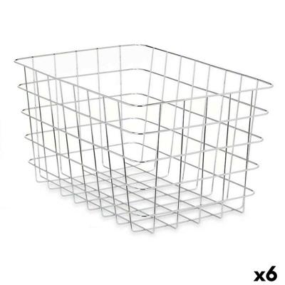 Veelzijdige mand Zilverkleurig Metaal 38 x 21 x 26 cm Rechthoekig (6 Stuks)