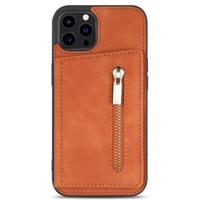 iPhone 12 Mini hoesje - Backcover - Pasjeshouder - Portemonnee - Rits - Kunstleer - Bruin - thumbnail