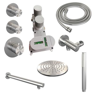 Brushed Carving thermostatische inbouw regendouche SET 01 - 20 cm douchekop, staaf handdouche en doucheslang RVS PVD