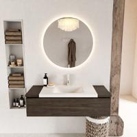 MONDIAZ BUKLA 120cm badmeubel onderkast kleur Dark Brown met 1 lade. Wastafel CLOUD midden 1 kraangat kleur Talc. - thumbnail