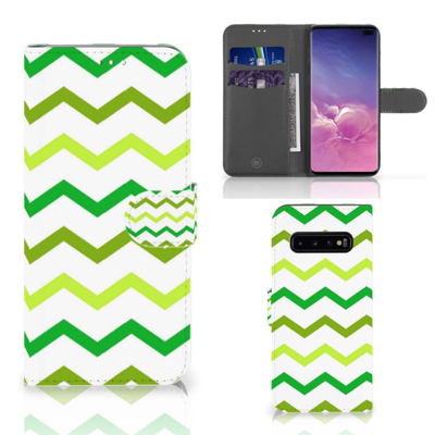 Samsung Galaxy S10 Plus Telefoon Hoesje Zigzag Groen Samsung Galaxy S10 Plus Telefoon Hoesje Zigzag Groen