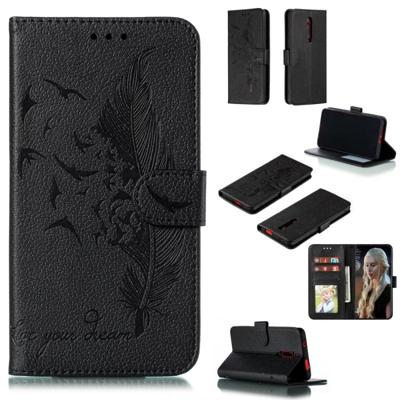 Feather patroon Litchi textuur horizontale Flip lederen draagtas met portemonnee & houder & kaartsleuven voor Xiaomi Redmi K20 (zwart)