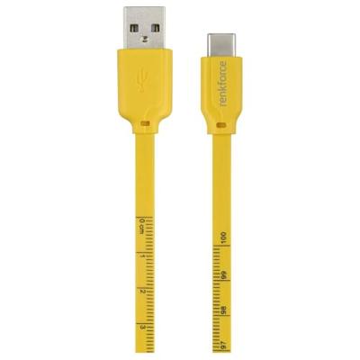 Renkforce RF-6721076 USB-kabel USB 2.0 USB-C stekker, USB-A stekker 1.00 m Geel Met meetlint-opdruk (metrisch)