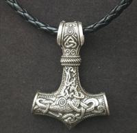 Mjolnir hanger Viking beschermende talisman hamer ketting (pistool zwart lederen koord) - thumbnail