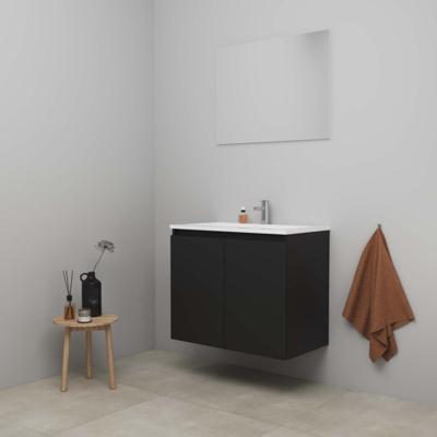 On-Line Badkamermeubelset - 80 cm - Bouwpakket - Greeploos 2 Deuren - Acryl Wastafel - 1 Kraangat - Spiegel - Mat Zwart