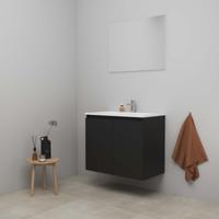On-Line Badkamermeubelset - 80 cm - Bouwpakket - Greeploos 2 Deuren - Acryl Wastafel - 1 Kraangat - Spiegel - Mat Zwart - thumbnail