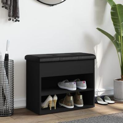 Schoenenbankje 62x32x50 cm bewerkt hout zwart Schoenenbankje 62x32x50 cm bewerkt hout zwart