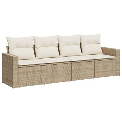 4-delige Loungeset met kussens poly rattan beige - thumbnail