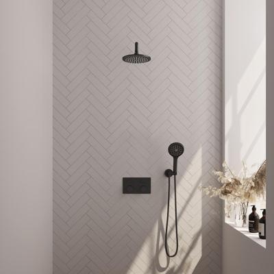 Brauer Black Carving Thermostatische Regendoucheset Inbouw - Hoofddouche 20 cm - Gebogen Wandarm - Met Drukknoppen - Handdouche 3 Standen - Doucheslang - Wandaansluitbocht - Mat Zwart