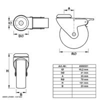 dörner + helmer Zwenkwiel met rem Wieldiameter: 75 mm Draagvermogen (max.): 50 kg 4 stuk(s) - thumbnail