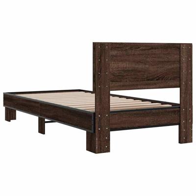 Bedframe bewerkt hout metaal bruin eikenkleur 120x200 cm