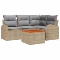 Tuinbankenset met kussen 5 pcs Beige poly rattan - thumbnail