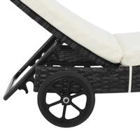 Ligbed met wielen en kussen poly rattan zwart - thumbnail