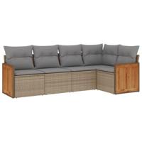 5-delige Loungeset met kussens poly rattan beige - thumbnail