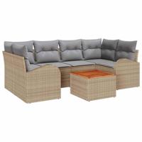 Tuinbankenset met opslag 7 pcs Beige en Licht Grijs poly rattan - thumbnail