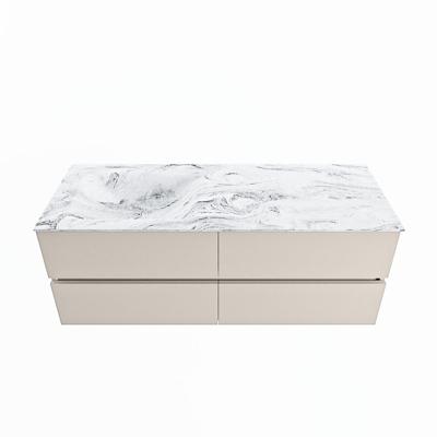 MONDIAZ VICA-DLUX 130cm badmeubel onderkast Linen 4 lades. Inbouw wastafel CLOUD links zonder kraangat, kleur Glace. MONDIAZ VICA-DLUX 130cm badmeubel onderkast Linen 4 lades. Inbouw wastafel CLOUD links zonder kraangat, kleur Glace.