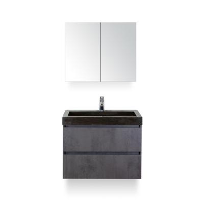 Maxx XL Badmeubelset 80 cm - Beton Antraciet - Wastafel Lucca 1 kraangat - met Spiegelkast
