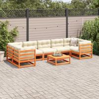 8-delige Loungeset met kussens massief grenenhout wasbruin - thumbnail
