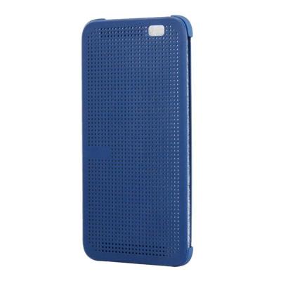 HTC One E8 horizontaal Gaatjes structuur Kunststof Flip Hoesje met slaap / ontwaak functie (donker blauw)