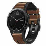 By Qubix - leer + siliconen bandje - Bruin - Compatible met Garmin Descent G2 - Compatible Garmin bandje - Bandbreedte: 22mm