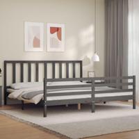 Bedframe met hoofdbord massief hout grijs 200x200 cm - thumbnail