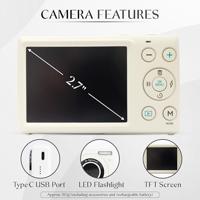 Yashica DigiMate 4K digitale camera - 18x zoom ondersteunt micro SD-kaarten, mini-camera voor tieners - gebroken wit - thumbnail