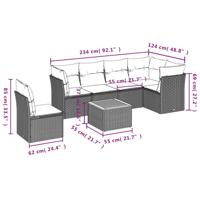 7-delige Loungeset met kussens poly rattan grijs - thumbnail