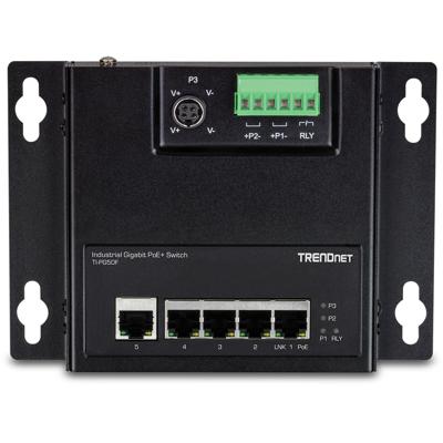 TRENDnet TI-PG50F 5-poorts Industriële PoE+ Gigabit Front Access Switch , wandmontage