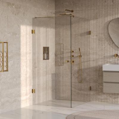 Brauer Void - Carving Douchecabine met Draaideur - Helder Glas - 100x120x200 cm - incl. Glascoating - PVD Goud Geborsteld