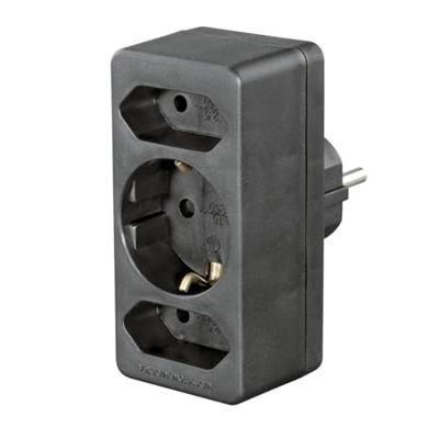 Hama Stopcontactadapter 3-voudig 1x Geaard Stopcontact 2x Euro Zwart