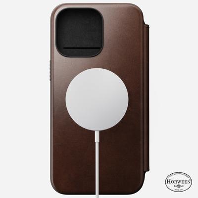 Nomad Modern Horween lederen folio iPhone 15 Pro Max - Rustic Brown