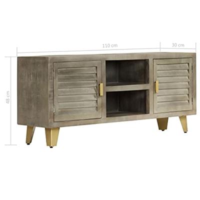 Tv-meubel 110x30x48 cm massief mangohout met messing grijs