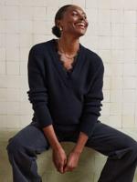 VERTBAUDET zwangerschaps trui met V-hals van schuimbreisel en kant zwart - thumbnail