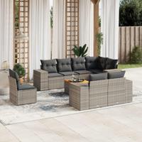 9-delige Loungeset met kussens poly rattan grijs - thumbnail