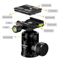 Mantona Onyx 8 kogelkop (M1-3008A) Arca-Swiss compatibele snelwisselplaat 50 mm, professionele verwerking voor DSLR, spiegelloze camera, systeemcamera, digitale camera, camcorder zwart - thumbnail