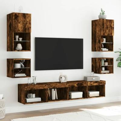 Tv-wandmeubels met LED 2 st 30x28,5x30 cm gerookt eikenkleurig Tv-wandmeubels met LED 2 st 30x28,5x30 cm gerookt eikenkleurig