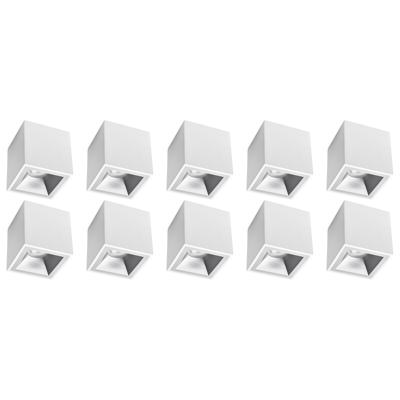 Vierkante Aluminium Opbouwspot Set 10x - GU10 Fitting - Mat Wit/Zilver - Ø90mm
