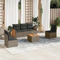 5-delige Loungeset met kussens poly rattan grijs - thumbnail