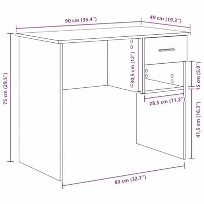 Bureau met lade Zwart eiken 90 x 49.5 x 75 cm Bewerkt hout