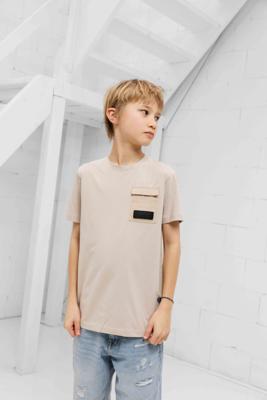 Malelions Nylon Pocket T-Shirt Kids Beige - Maat 152 - Kleur: Beige | Soccerfanshop