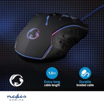 Gaming Muis | Bedraad | DPI: 1200 / 1800 / 2400 / 3600 dpi | Instelbare DPI | Aantal knoppen: 6 | Programmeerbare knoppen | Rechtshandig | 1.50 m | LED