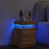 Nachtkastje met LED 35x39x55 cm bewerkt hout artisanaal eiken - thumbnail