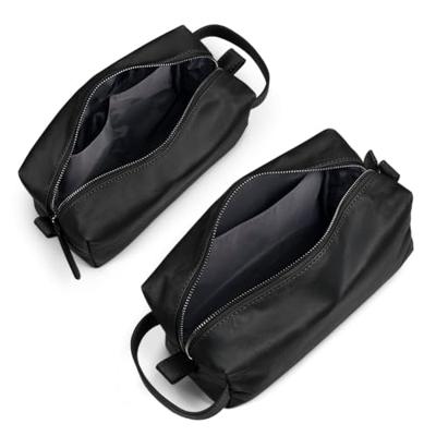 Leren toilettas met naam - Zwart